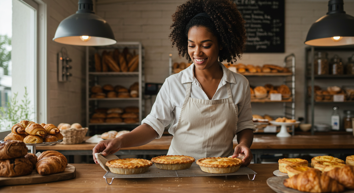 Baker with fresh pastries